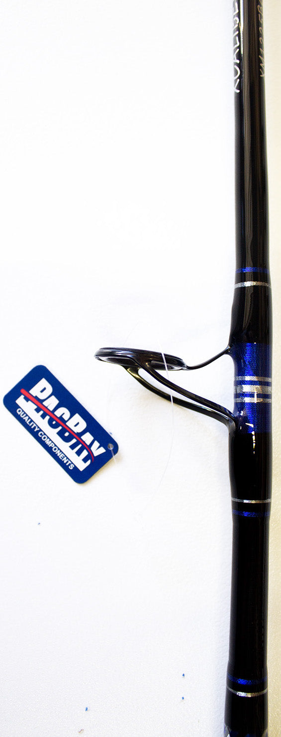 Spinning Rods  6'6" 12-25lb Blue and Silver WrappingTHIS LISTING IS FOR (1) ONE SPINNING ROD 12-25LB
THIS IS OUR MATCHING SPINNING RODS THEY ARE 6'6"  12-25lb  BLUE AND SILVER TRIM 
OUR SPINNING RODS NOW FEATURE PACIFSaltwater RodsXcaliber marine incXcaliber marine inc