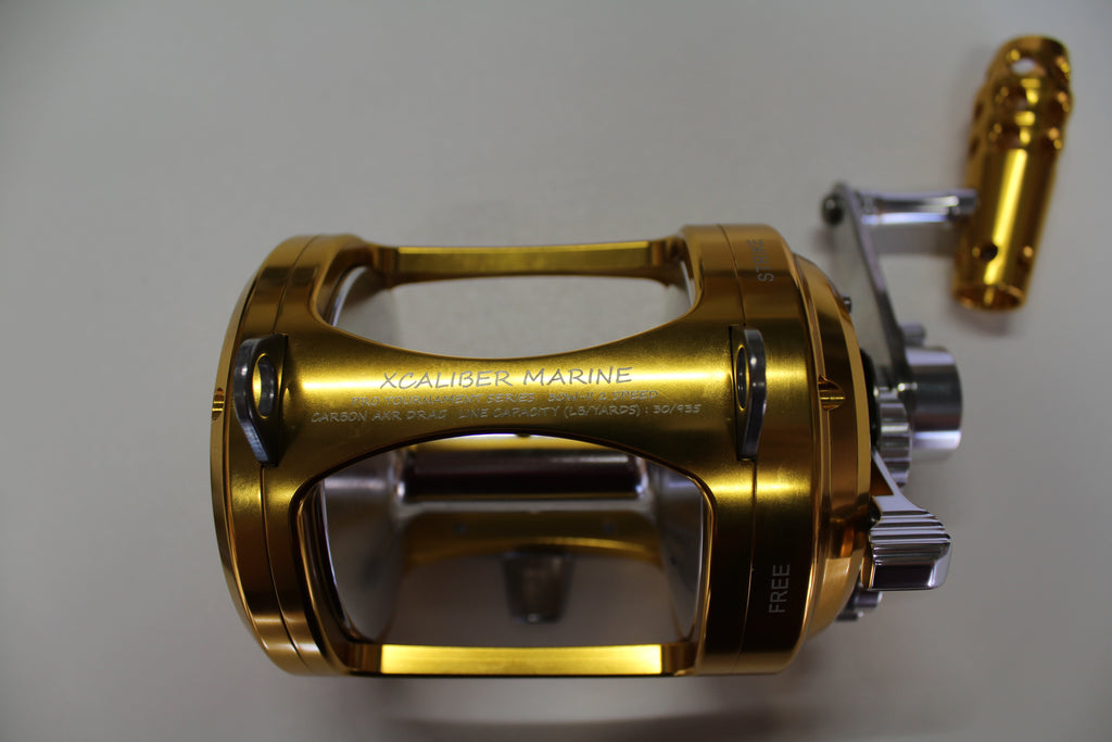 Pro Tournament Trolling Reel 2 Speed Lever Drag (30W and 50W)THIS IS OUR PRO TOURNAMENT SERIES 2 SPEED LEVER DRAG TROLLING REEL (30W and 50W)
Two Speed Gearbox
Gear Ratio 3.6:1/1.3:1
CARBON AXR DRAG SYSTEM
4 Stainless Steel Basaltwater reelXcaliber marine incXcaliber marine inc